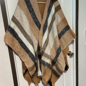 Women’s Striped Tan and Black Poncho